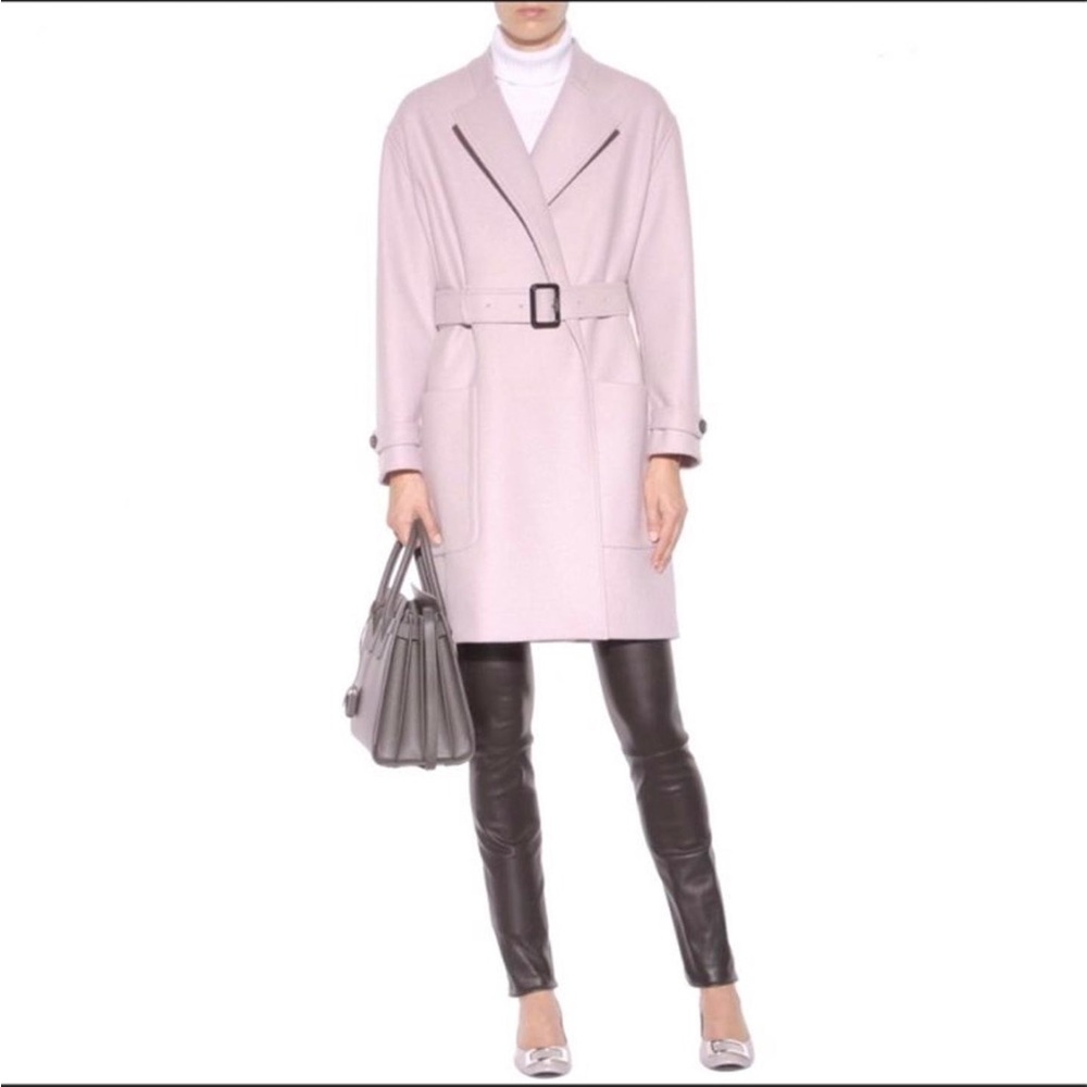 Burberry Wool Wrap Coat in Pale Orchid - Picture 3 of 16